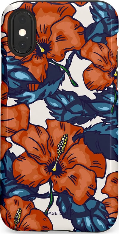 Casetastic hoesje geschikt voor Apple iPhone X / Apple iPhone XS - Dubbellaagse bescherming - Exotische paradijs - Fashion Case - Terracotta Donkerblauw Bruin Donkergrijs
