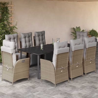 vidaXL - 9-delige - Tuinset - met - kussens - poly - rattan - gemengd - beige