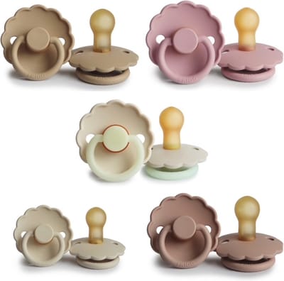 FRIGG DAISY Fopspeen set 5 stuks Croissant,Baby Pink,Blush,Cream en Cream Night Glow 0-6 maand