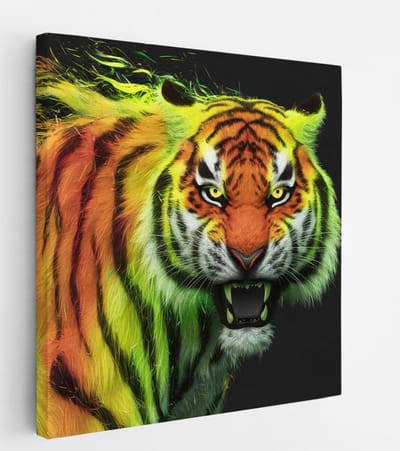 Saammp Canvas Schilderij - Abstract Kleurrijke Tijger - Natuur - Dieren - 20x20 - Foto op canvas - Wanddecoratie - Muurdecoratie Woonkamer - Slaapkamer decoratie - Canvas Print