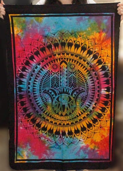 Ancient Wisdom - Wandkleed - Katoenen wanddecoratie multicolor - Hamsa-hand - Muurdecoratie - Vintage - Wanddecoratie - Decoratie - Sieradenbox
