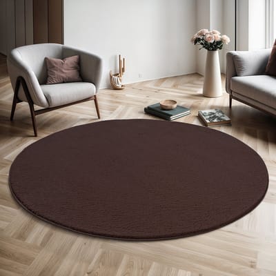 the carpet Relax – Extra Zacht & Wasbaar Vloerkleed tot 30°C met Antislip Onderzijde – Fluweelachtige Structuur – Voor Slaapkamer of Woonkamer – Bruin, 120 cm rond