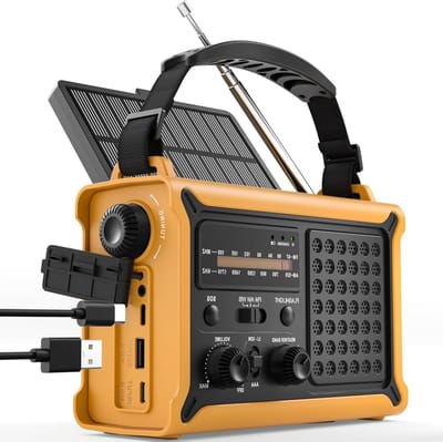 Noodradio met Zwengel - Draagbare Radio - Stroomuitval Voorbereiding - Groot Zonnepaneel - 12000mAh Batterij - Geel