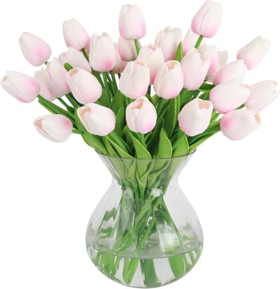15 Stuks Realistische Nep Tulpen van Latex voor Bruidsboeketten, Feestdecoratie en Thuisversiering - Lichtroze 33 cm