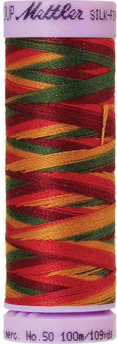 AMANN SILK-FINISH COTTON, MULTI-COLOR GAREN, GROEN-GEEL-ROOD, 100M, COL. 9851, PER STUK.
