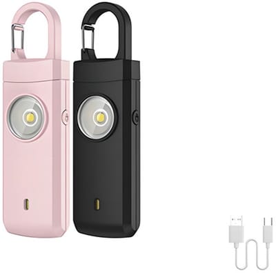2-delig persoonlijk alarm - Persoonlijk alarm - alarm sleutelhanger - Alarm met zaklamp - Hoorbaar en visueel alarm - Persoonlijk beschermend noodalarm - Zwart/Roze - ABS