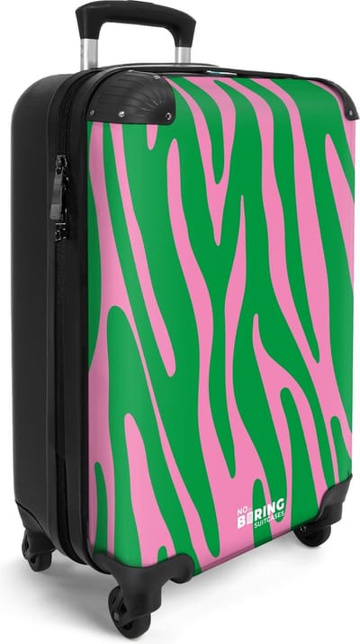 NoBoringSuitcases.com® - Handbagage koffer lichtgewicht - Reiskoffer trolley - Groen en roze zebra print - Rolkoffer op wieltjes - Reizen - Valies reistrolley koffertje - Past binnen 55x40x20 en 55x35x25