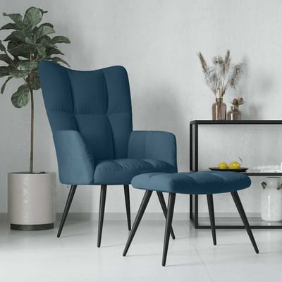 vidaXL - Relaxstoel - met - voetenbank - fluweel - blauw