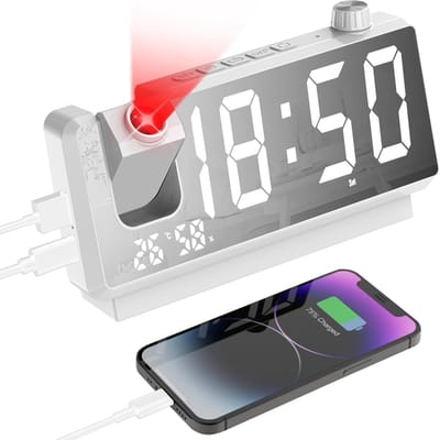 Digitale Wekker met Groot LED Display en Plafondprojector, Snooze en USB Poorten