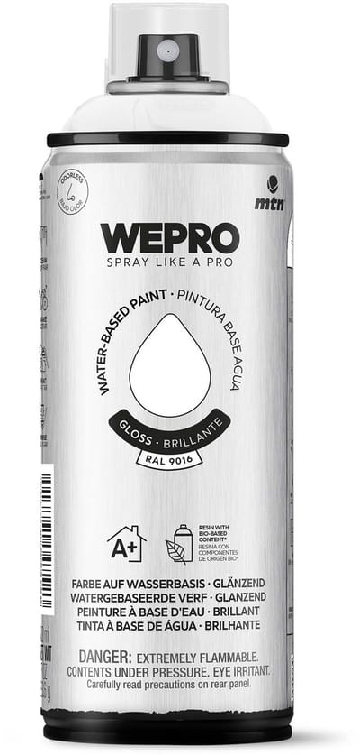 Spuitbus Ral 9016 Wit Glans MTN WEPRO WATER-BASED PAINT 400ML