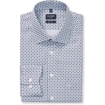 OLYMP Luxor modern fit overhemd - popeline - marine blauw dessin - Strijkvrij - Boordmaat: 44