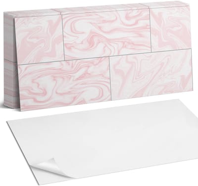 Coloray Plaktegels - Marmerpatroon met golven Zelfklevende Wandtegels - 40 cm x 20 cm - Roze Plaktegels - 10 stuks - Rechthoek PVC Tegels - Plaktegels Badkamer - Vloertegels Zelfklevend - Vinyltegels Vloer Zelfklevend - Portugese Tegels