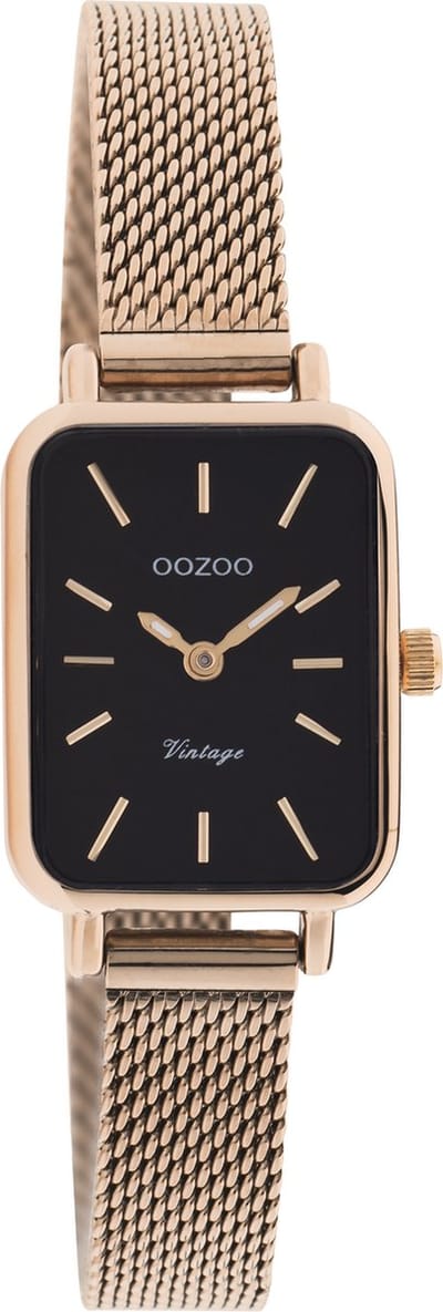 OOZOO Vintage series - rosé goudkleurige horloge met rosé goudkleurige metalen mesh armband - C20270