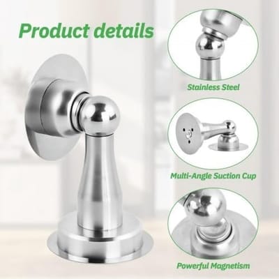 Magnetische deurstoppers van roestvrij staal, zelfklevend en eenvoudig te installeren zonder boren, perfect voor vloer en muur, inclusief dubbelzijdig tape en schroeven voor stevige bevestiging