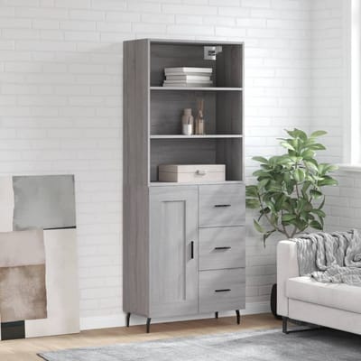 vidaXL - Hoge - kast - 69,5x34x180 - cm - bewerkt - hout - grijs - sonoma - eikenkleurig