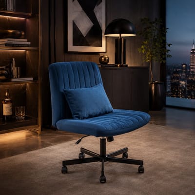 Bureaustoel met rugleuning - bureaustoelen voor volwassenen - Ergonomische bureaustoel - 360 graden draaibaar - Verstelbare rugleuning - Elastisch zitkussen - blauw