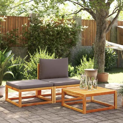 vidaXL - 3-delige - tuinbankset - met - kussens - acaciahout - & - rotan