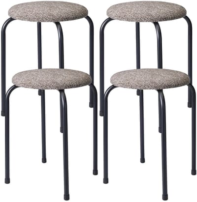 Home & Styling Bijzet krukje Tweed melange - 4x - metaal/stof - D40 x H48 cm - Meubels - Zitten