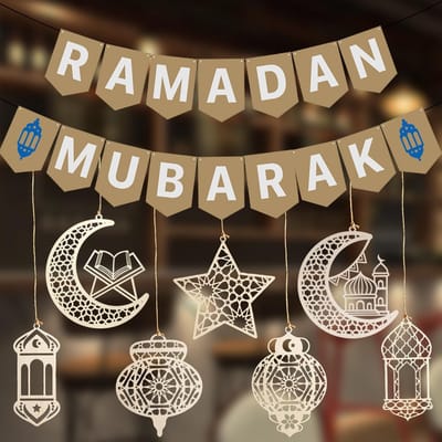 Famanu – Ramadan decoraties voor thuis -houten hangende ramadan decoraties -Ramadan Mubarak Kraftpapier Eid decoraties -ster maan lantaarn Ram