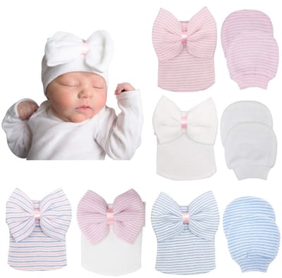 Dailygoods- Geboortemuts Handgemaakt - 5 Mutsjes - 3 Paar Wanten