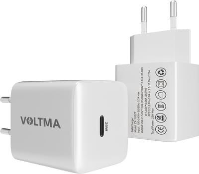 Voltma 25W USB-C oplader - usb c adapter met GaN-technologie - USB-C Oplaadstekker voor iPhone 15, Samsung, Smartphone - Wit