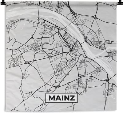Wandkleed - Wanddoek - Mainz - Kaart - Stadskaart - Plattegrond - Duitsland - 180x180 cm - Wandtapijt