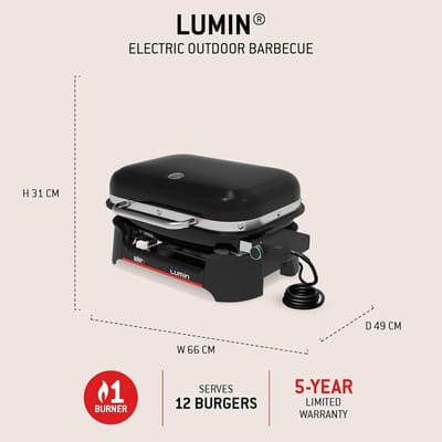 Elektrische BBQ Grill 48,5 x 66 x 30,5 cm – 2200W 315°C High-Heat Grill, Roken, Stomen & Warmhouden – Gietijzeren Grillrooster 33 x 49 cm – Digitale Temperatuurregeling – Zwart – HomebyNicole Lumin Pro
