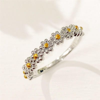 Huitan Romantische Margriet Ringen Verse Kleine Gele Bloem Vingeraccessoires voor Vrouwen Mode Veelzijdige Meisjes Sieraden Dropshipping 10 beige
