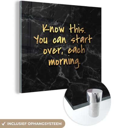 MuchoWow® Glasschilderij 50x50 cm - Schilderij acrylglas - Quotes - Motivatie - Goud - Marmer - Foto op glas - Schilderijen
