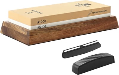 Xinzuo - Professionele Slijpsteen van wit Korund - Dubbelzijdige korrel 1000/5000 - Met Bamboe anti-slip houder, hoekgelijder en corrector