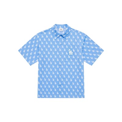 MLB Monogram Los Angeles Dodgers Ss24 Klassieke Lettercombinatie Geweven Polo Geborduurd Logo Korte Mouw Shirt Unisex Shirts 3AWSM0543-07SBL L white
