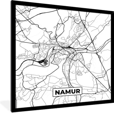 Fotolijst incl. Poster Zwart Wit- Stadskaart – Plattegrond – België – Zwart Wit – Namur – Kaart - 40x40 cm - Posterlijst