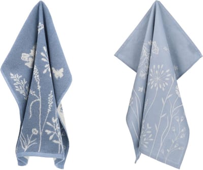 Luxe Keukendoek en Theedoek Wild Flowers Grijs Blauw - Bunzlau Castle - 100% biologisch katoen - Keukendoek 60x53cm en Theedoek 65x65cm