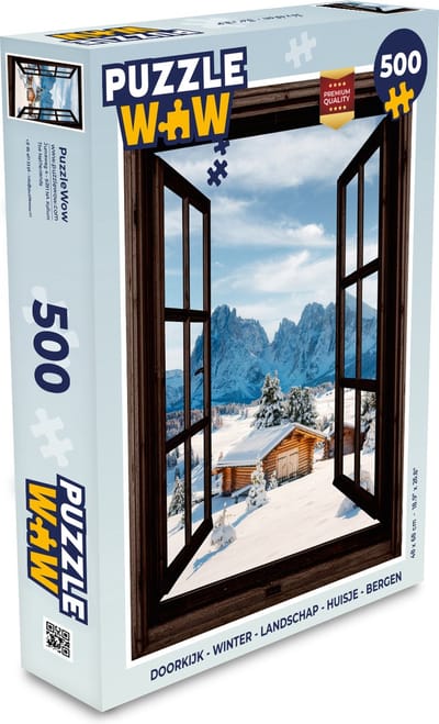 Puzzel Doorkijk - Winter - Landschap - Huisje - Bergen - Legpuzzel - Puzzel 500 stukjes