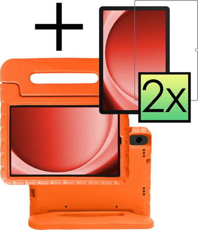 Hoes - Geschikt voor Samsung Galaxy Tab A9 Plus - Met 2x Screenprotector - Kinderhoes Shockproof Bumper - Kidsproof Case - Tablet Hoesje - Kinder Cover - Oranje