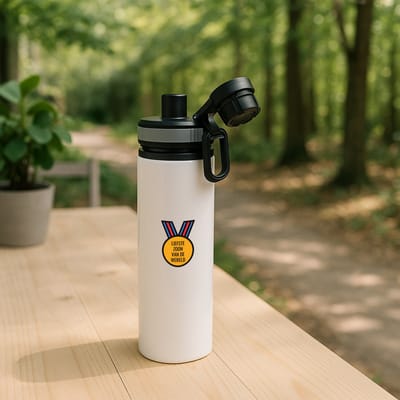 Hacebo® - liefste zoon van de wereld waterfles met draaidop grijs - Zoon - de liefste zoon - verjaardagscadeau - verjaardag - cadeau - cadeautje voor zoon - zoon artikelen - kado - geschenk - gift - water fles - 850ML