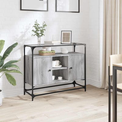 vidaXL - Dressoir - met - glazen - blad - 98x35x81 - cm - bewerkt - hout - grijs - sonoma