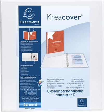 Exacompta 10x Kreacover Ringband in PP met 2 D-ringen van 60mm - A4 maxi - Wit - 51825E