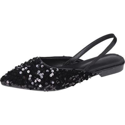 Glitterende Feeënstijl Avond- en Nachtsandalen Zomer Nieuwe Pailletten Puntige Neus Lege Platte Sandalen voor Dames 40