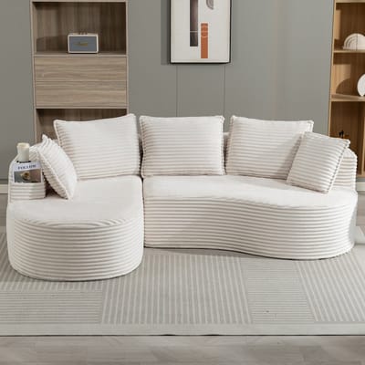 MODFU Bank - Gebogen Ontwerp - Met Bekerhouders En Zijvakken - Modern - Cord - Beige - 250 x 152 x 82 cm