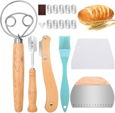 Dailygoods- Bakkersmes Set 4 Stuks - Broodmes van Roestvrij Staal - Deense Deegklopper - Deegborstel - Deegschraper - Professionele Snijprestaties