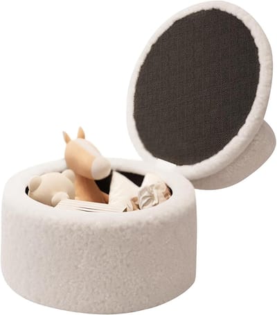 Gestoffeerde Poef - Voetenbank Rugleuning - Extra Zitplaats - Ingebouwde Opbergruimte - 37.3 cm Breed - Wit