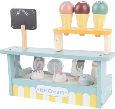 Houten IJssalon Speelset - Kinder Keuken Speelgoed - Fantasie Spel - Duurzaam Beukenhout - 26.5 x 11.5 cm