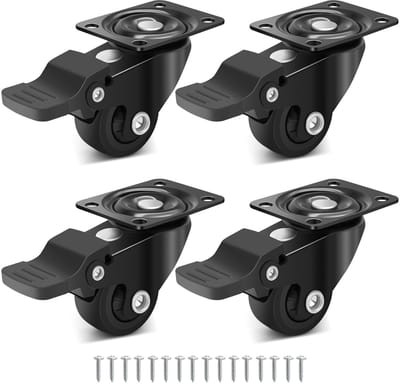 Dailygoods- Zwenkwielen Zwart - Zwenkwielen Set van 4 - Zwenkwielen met Rem - Meubelwielen Klein - Zwenkwielen voor Meubels - Draagvermogen 45 kg