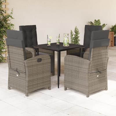 vidaXL - 5-delige - Tuinset - met - kussens - poly - rattan - grijs