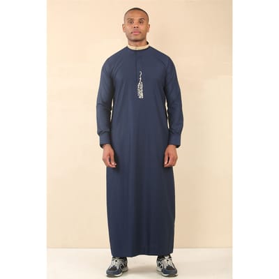 Heren blauwe Thobe Arabische Saoedi-Emiratische islamitische kleding Jubba gewaad