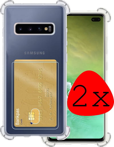 Hoesje 2 Stuks - Geschikt voor Samsung Galaxy S10 - Met Pashouder en Kaarthouder - Telefoon Hoes Shockproof - Siliconen Case - Back Cover - Shock Proof - Pasjes Houder - Transparant