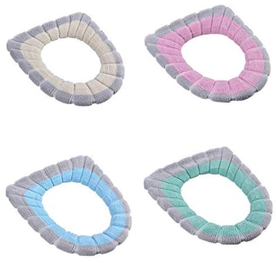 4 stuks - Verwarmde toiletbrilhoes - O-vormig - Verwarmbaar en rekbaar - Universele maat - Toiletbrilhoes - Toiletbril - Toiletbrilhoes - Zacht - Wasbare toiletbrilhoes - Geschikt voor alle seizoenen - Vier kleuren