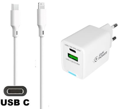 OneOne 45W super snellader met 2 poorten + 1,5m OneOne USB C naar Lightning kabel. PD lader. Oplader adapter past op Apple iPhone 11 Pro, iPhone 11 Pro Max, iPhone 12, iPhone 12 Mini, iPhone 12 Pro, iPhone 12 Pro Max, iPhone 13