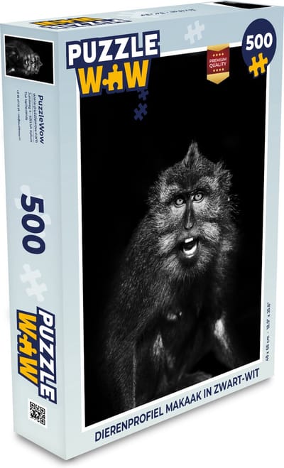 Puzzel Dierenprofiel makaak in zwart-wit - Legpuzzel - Puzzel 500 stukjes